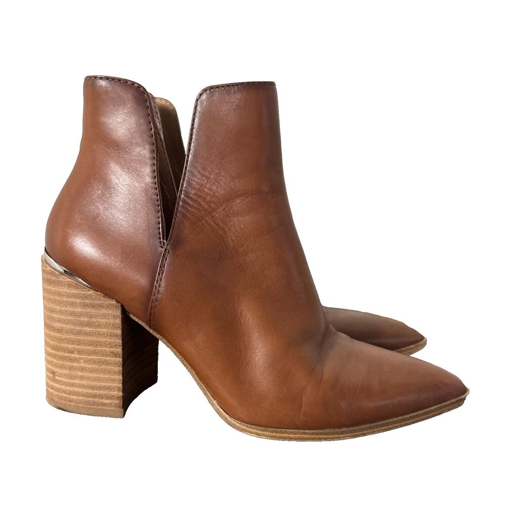 Steve Madden Leather Ankle Boots Women 7.5 Brown Pointed Toe Block Heel Boot